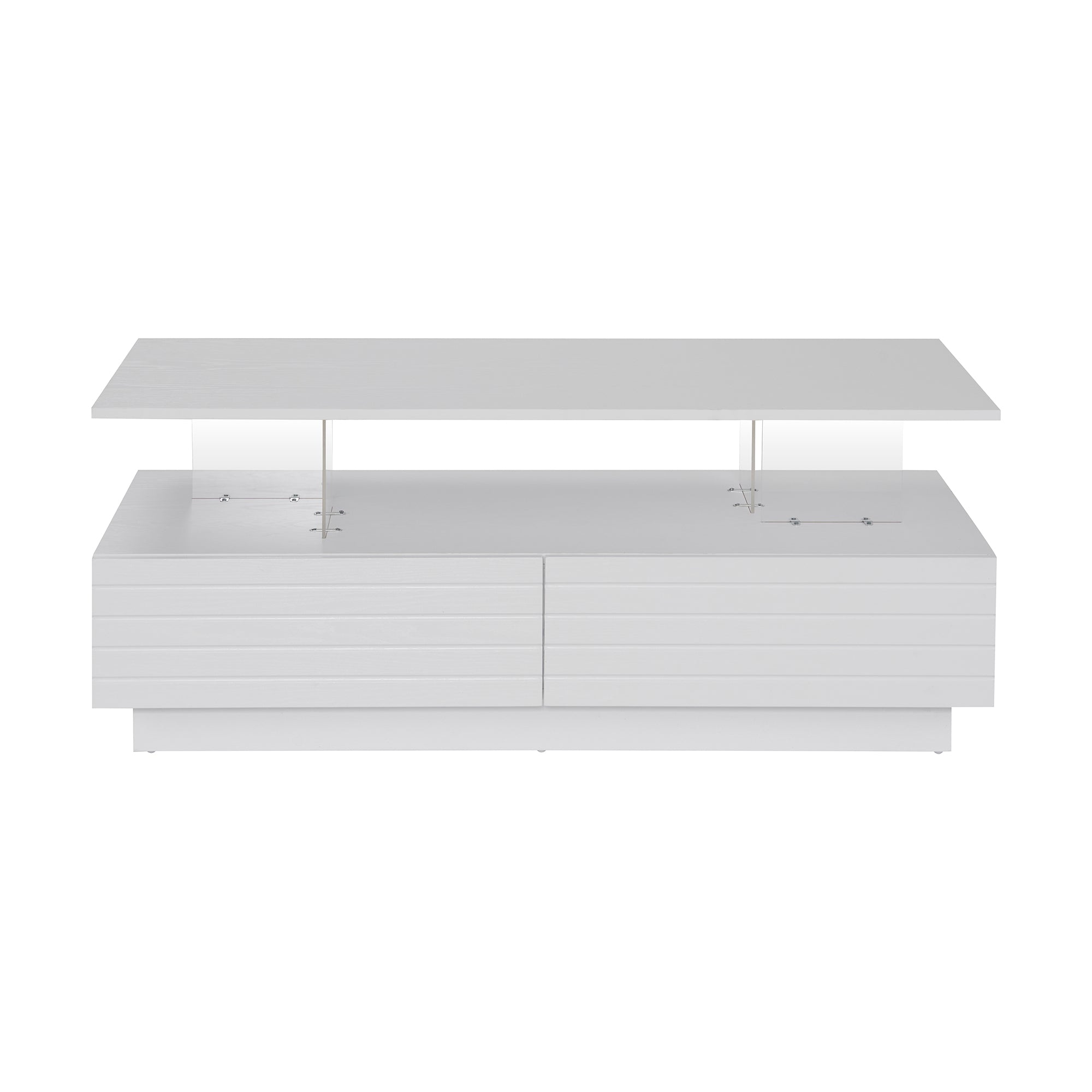 Modern White Rectangular LED Lights Coffee Table with 2 drawers in 47.2'