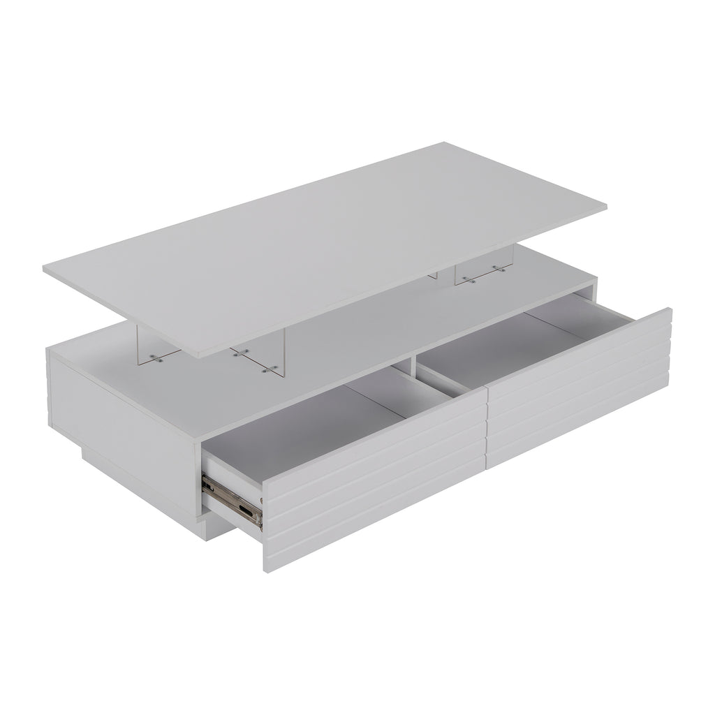 Modern White Rectangular LED Lights Coffee Table with 2 drawers in 47.2'