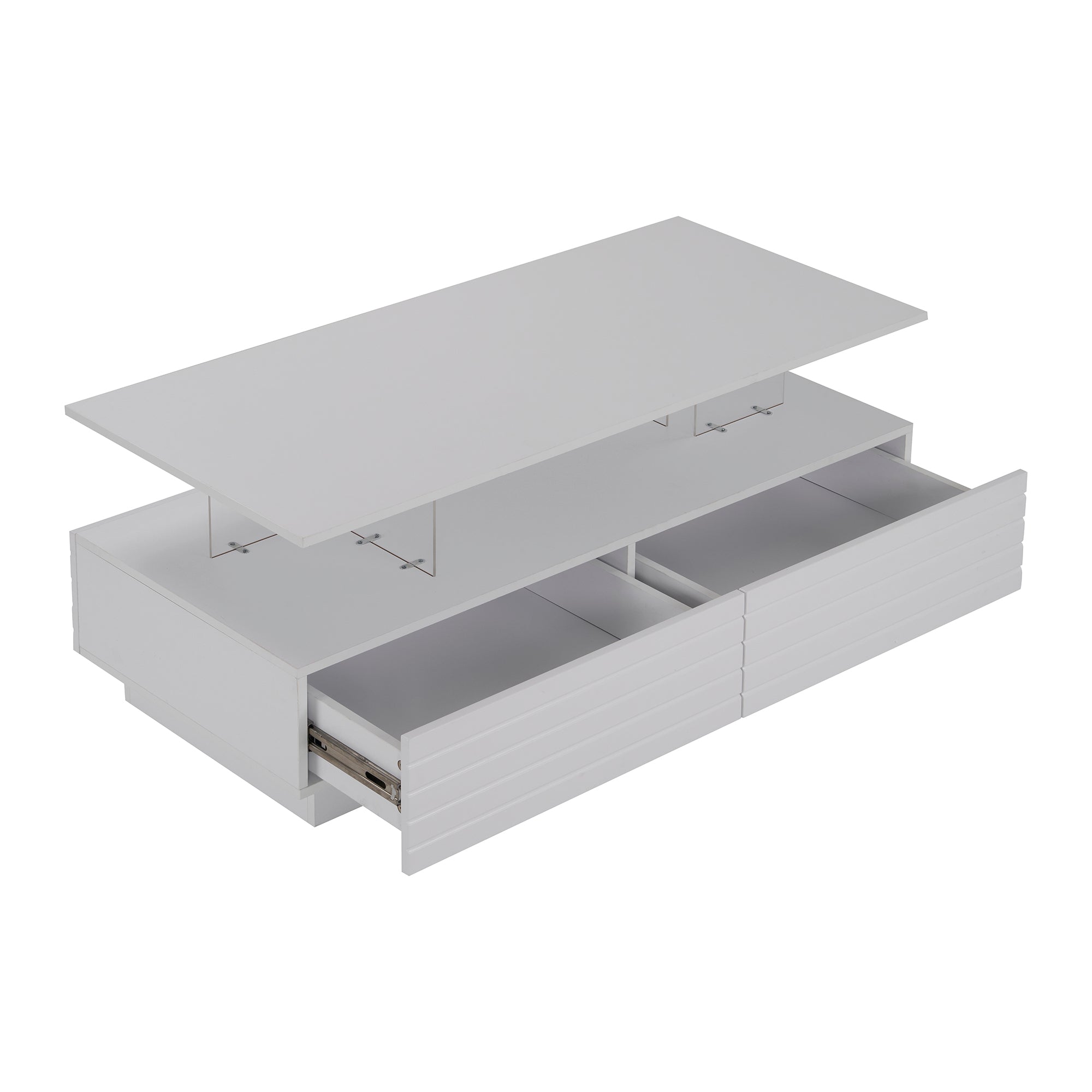 Modern White Rectangular LED Lights Coffee Table with 2 drawers in 47.2'