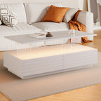 Modern White Rectangular LED Lights Coffee Table with 2 drawers in 47.2'