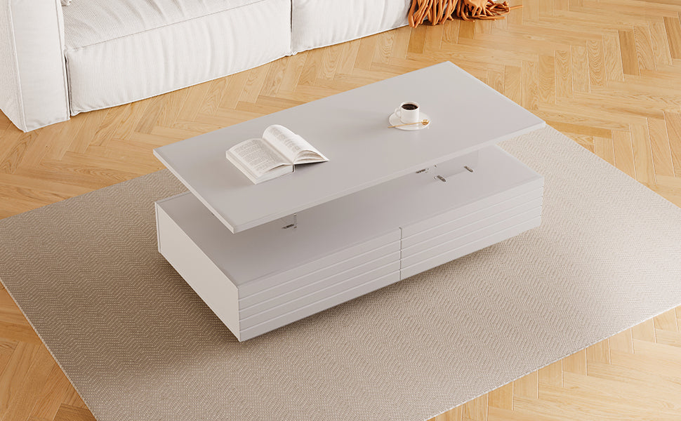 Modern White Rectangular LED Lights Coffee Table with 2 drawers in 47.2'
