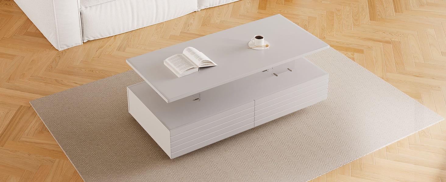 Modern White Rectangular LED Lights Coffee Table with 2 drawers in 47.2'