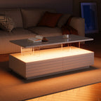 Modern White Rectangular LED Lights Coffee Table with 2 drawers in 47.2'