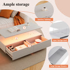 Modern White Rectangular LED Lights Coffee Table with 2 drawers in 47.2'