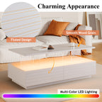 Modern White Rectangular LED Lights Coffee Table with 2 drawers in 47.2'