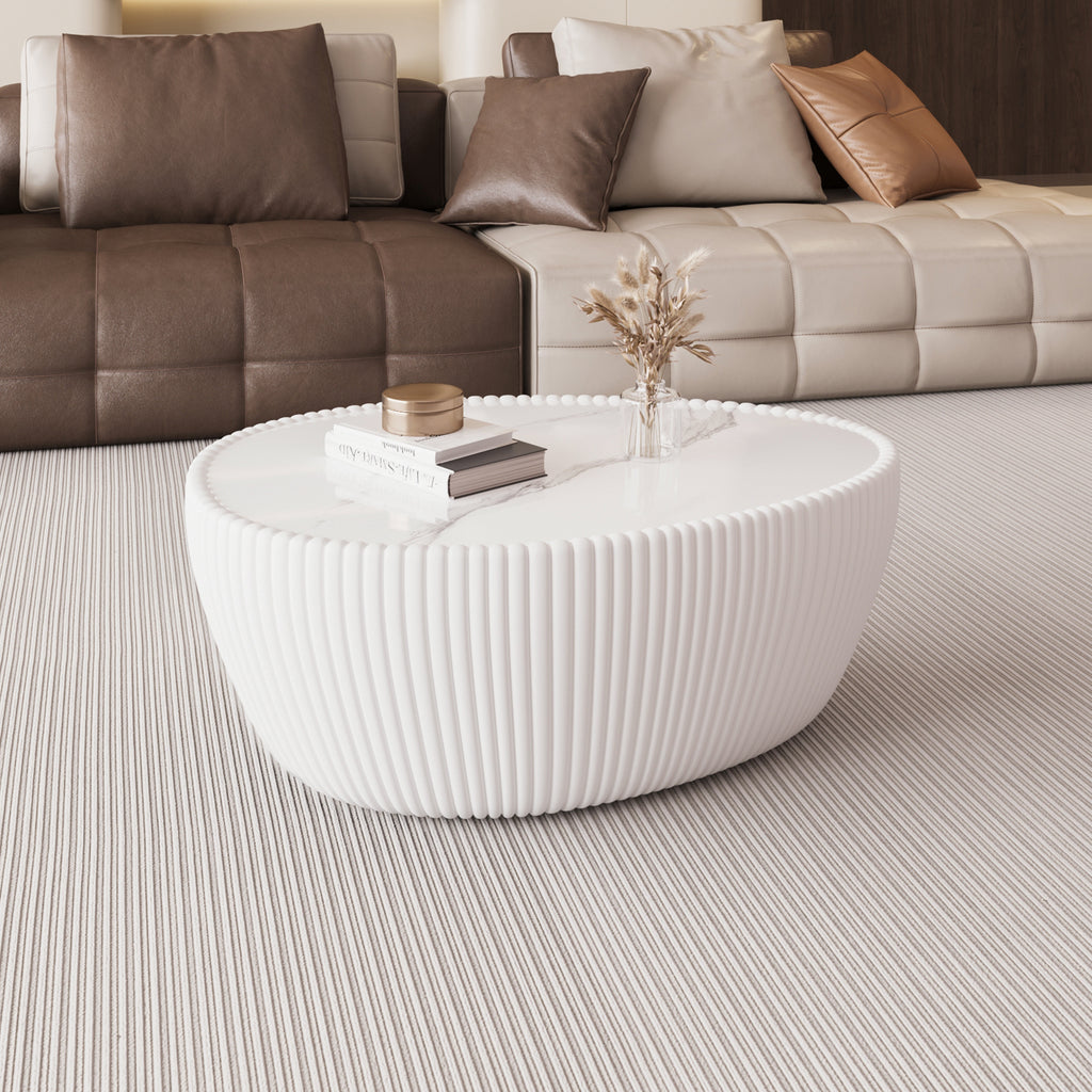 Light Marble Top goose eggs Shape White PU Coffee modern Sofa Table for Living Room furniture Coffee Table