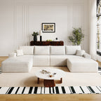 135' Cloud Sectional Sofa with 1 Ottoman,Modern Minimalist Upholstered Couches, Comfort U Shaped Sofa for Living Room,Deep Seat Corner Couch,No Assembly Required,Black (Plush Corduroy Fabric),White Sectional Sofa