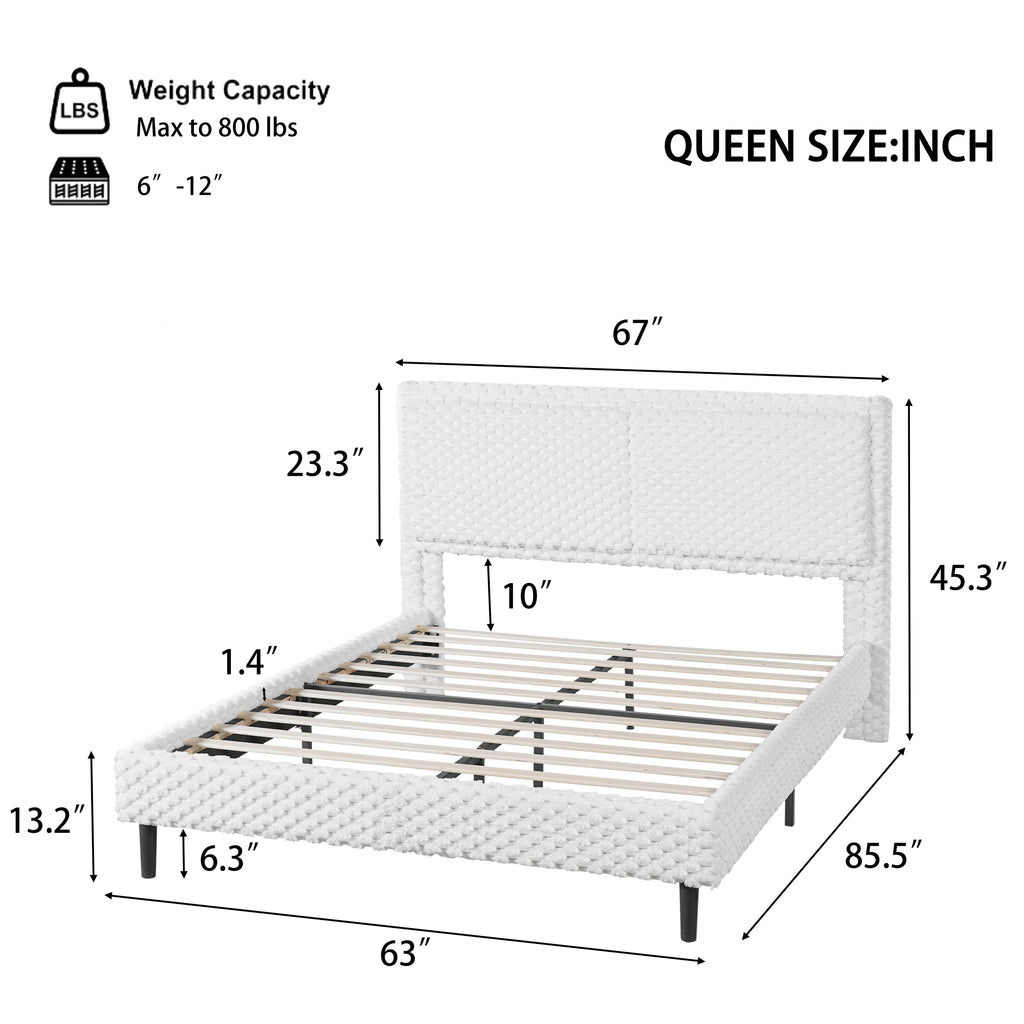 Simple Modern White Plush Soft Bed Comfortable Backrest Bedroom Bed,Queen Bed Frame