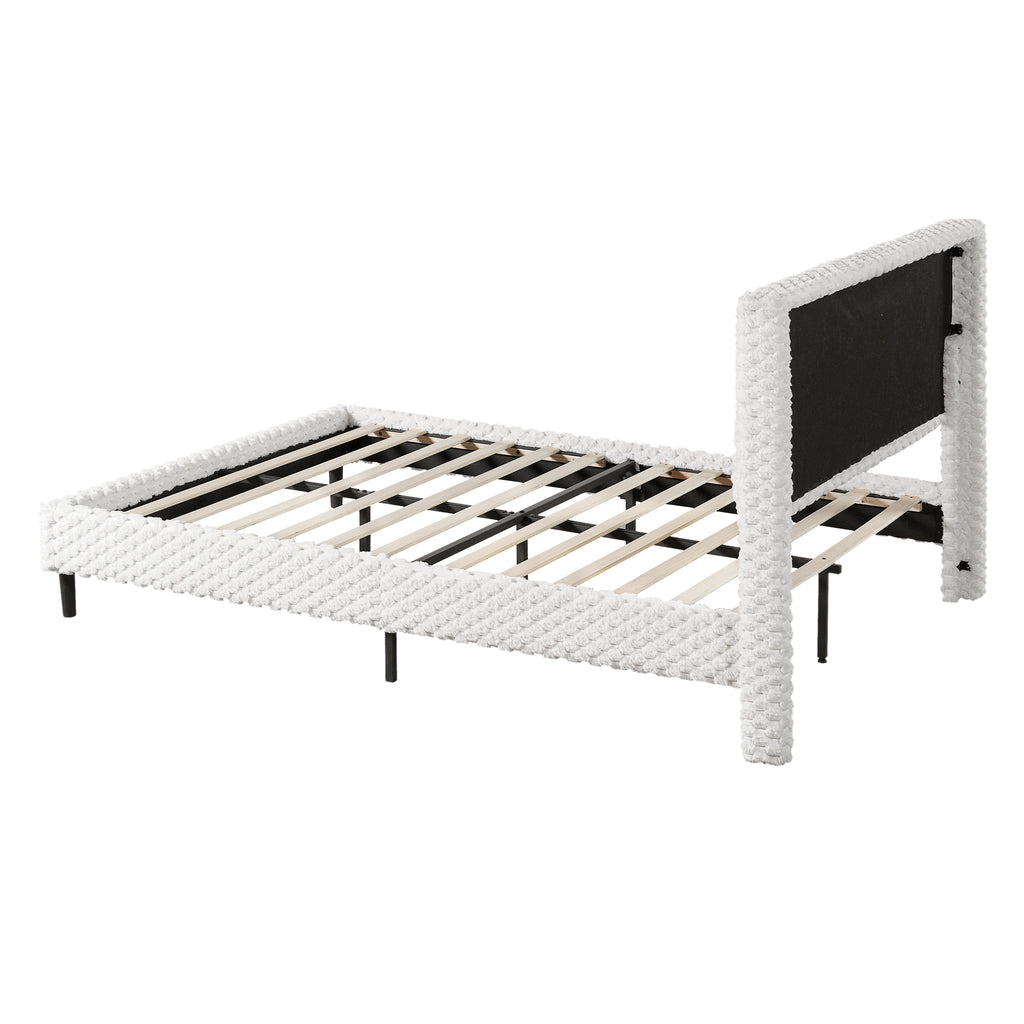 Simple Modern White Plush Soft Bed Comfortable Backrest Bedroom Bed,Queen Bed Frame