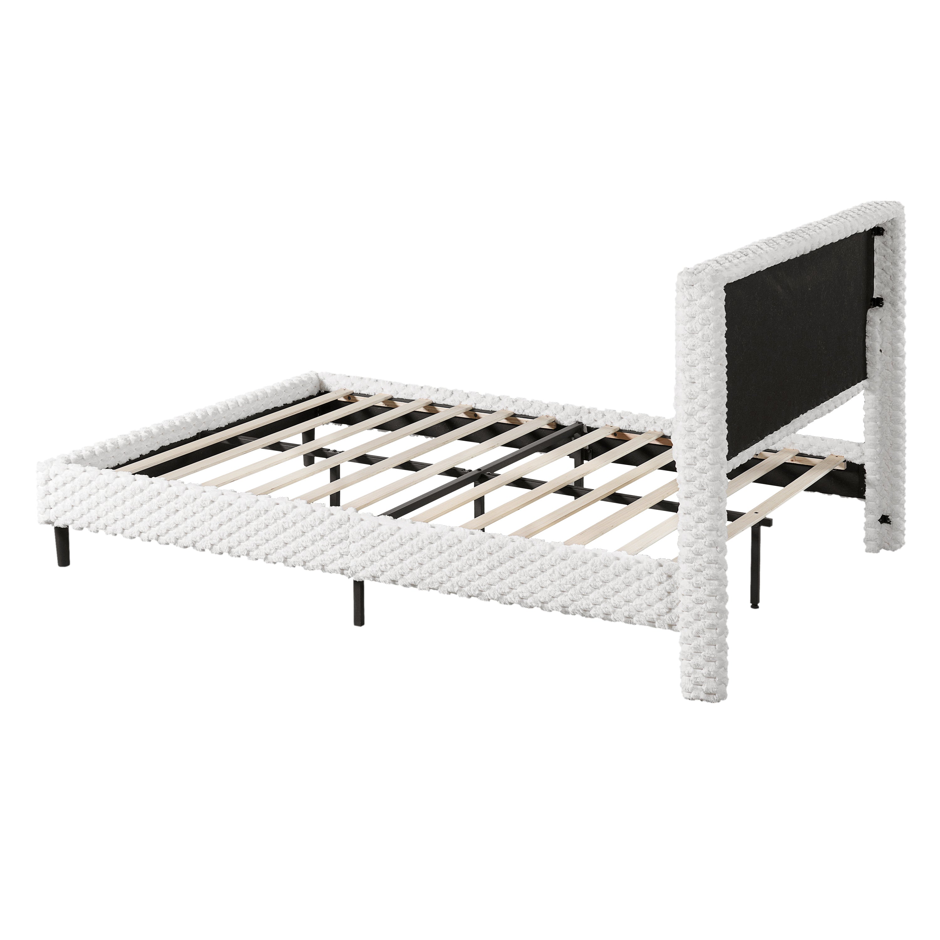 Simple Modern White Plush Soft Bed Comfortable Backrest Bedroom Bed,Queen Bed Frame