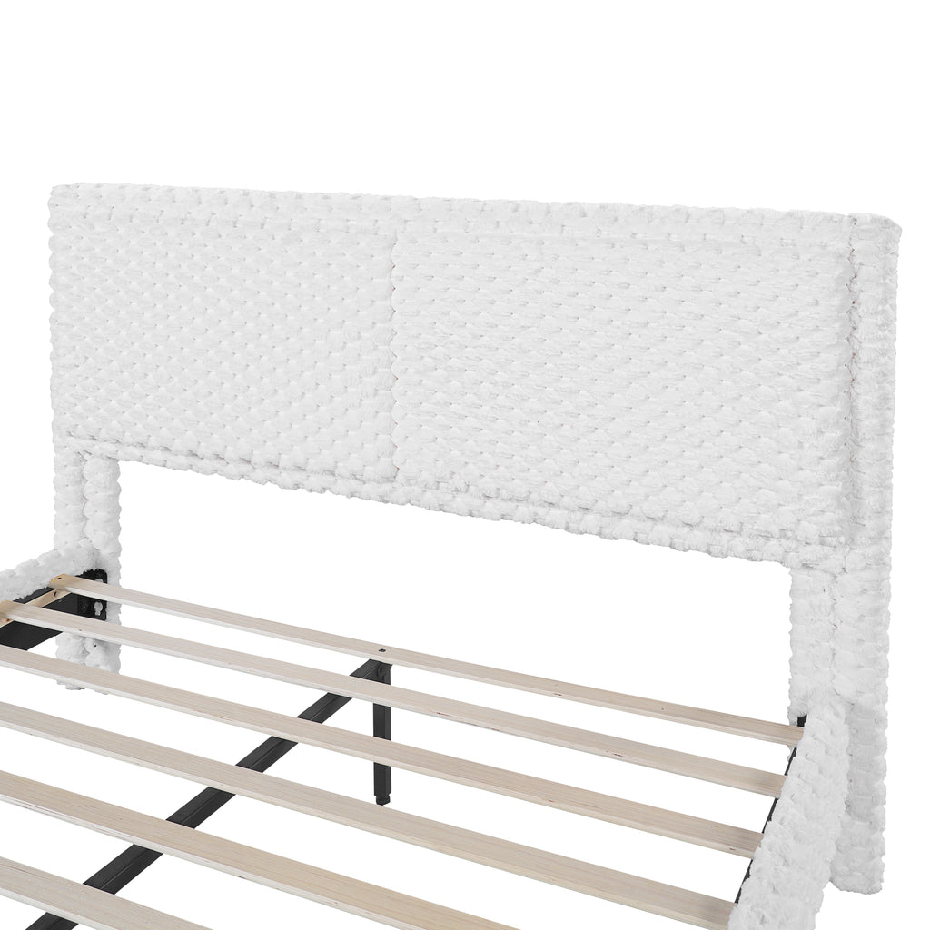 Simple Modern White Plush Soft Bed Comfortable Backrest Bedroom Bed,Queen Bed Frame