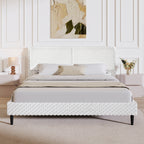 Simple Modern White Plush Soft Bed Comfortable Backrest Bedroom Bed,Queen Bed Frame