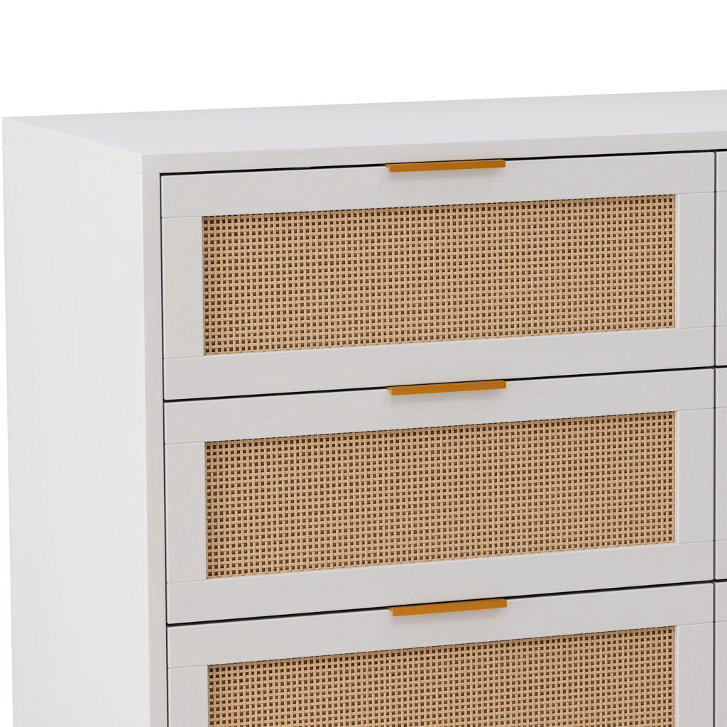 43.316-Drawers Rattan Storage Cabinet Rattan Drawer,for Bedroom,Living Room,White