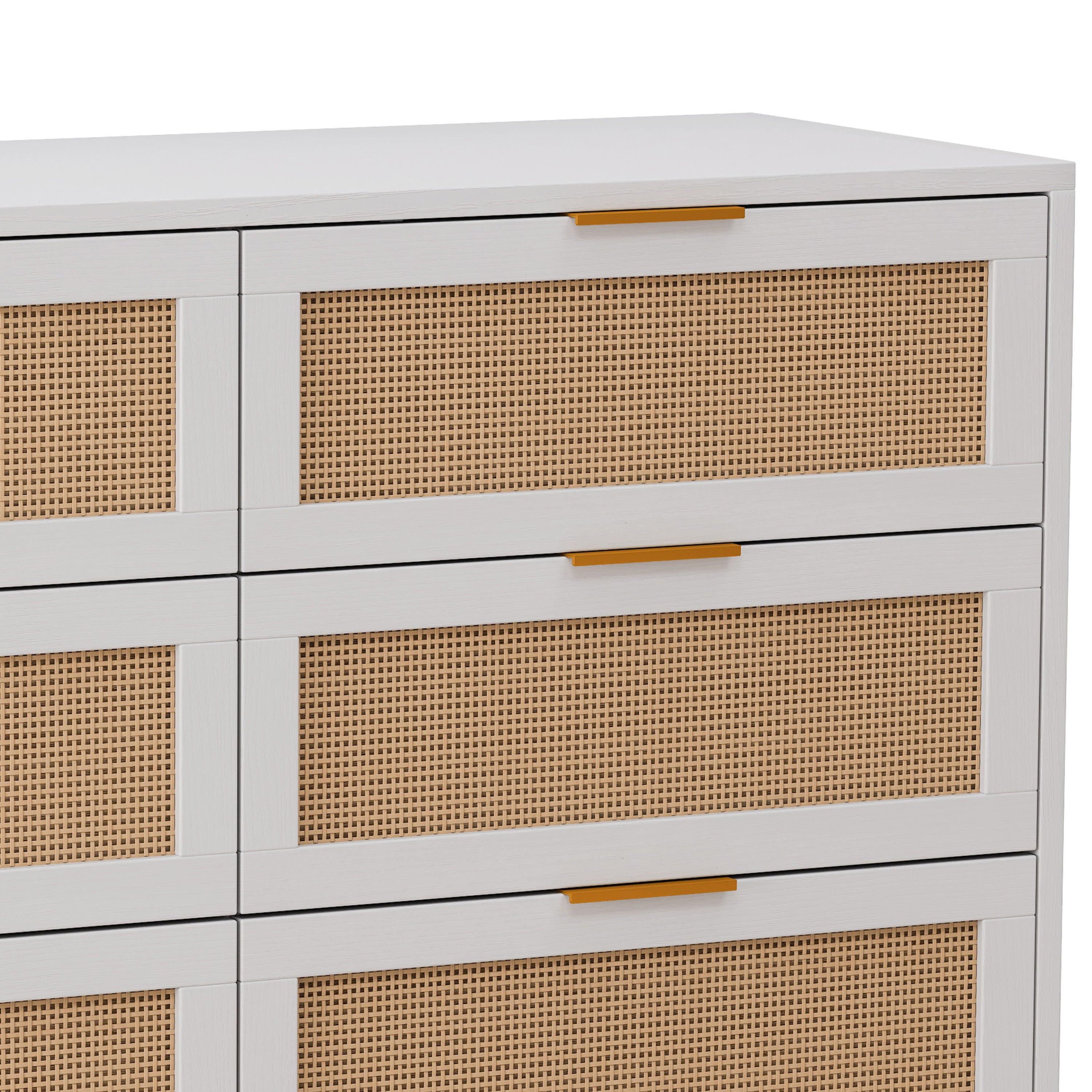 43.316-Drawers Rattan Storage Cabinet Rattan Drawer,for Bedroom,Living Room,White