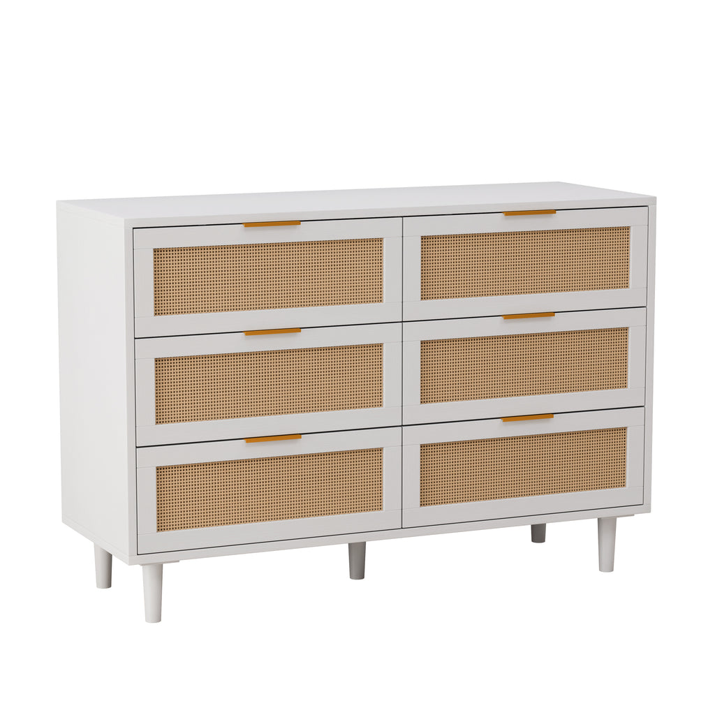 43.316-Drawers Rattan Storage Cabinet Rattan Drawer,for Bedroom,Living Room,White