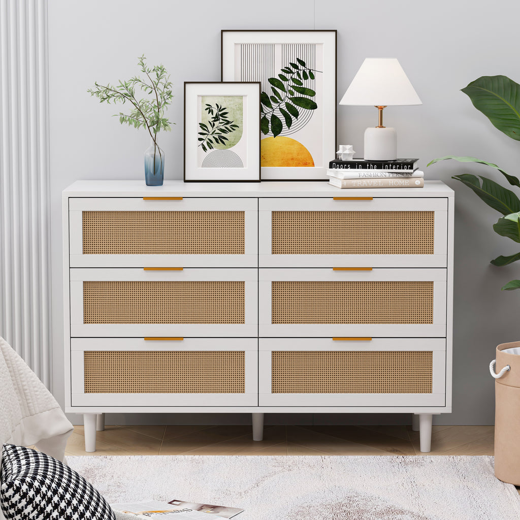 43.316-Drawers Rattan Storage Cabinet Rattan Drawer,for Bedroom,Living Room,White