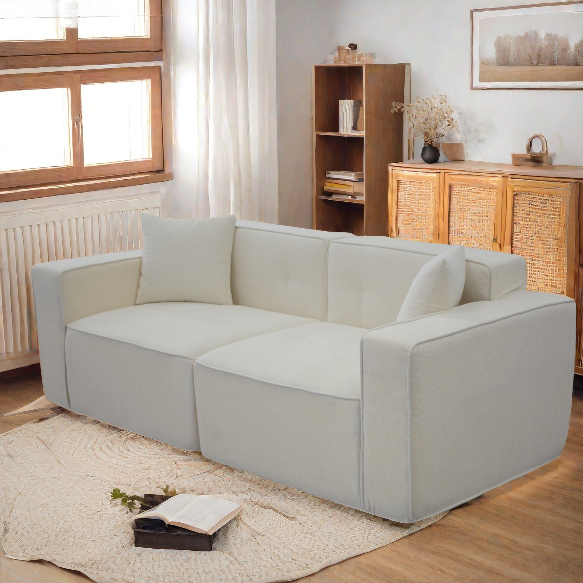 Full foam compression sofa, Modern Teddy Velvet Sofa,2-3 Seat Mid Century Indoor Couch, Exquisite Upholstered Loveseat for Living Room,Bedroom,Apartment