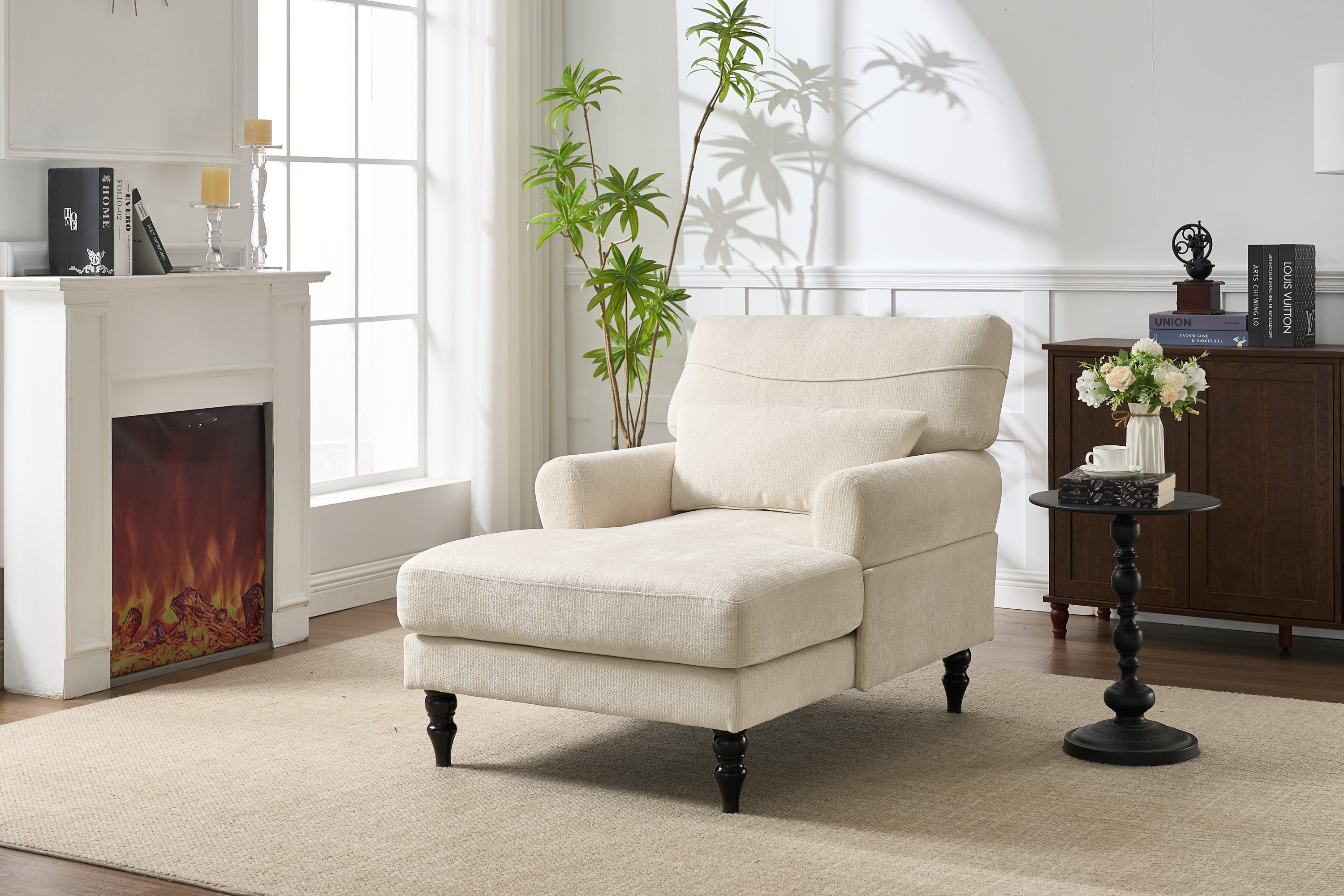 Modern Chaise Lounge , Upholstered Indoor Leisure Sofa Recliner, Chair Sleeper for Bedroom, Living Room, Study Room, Office,WHITE