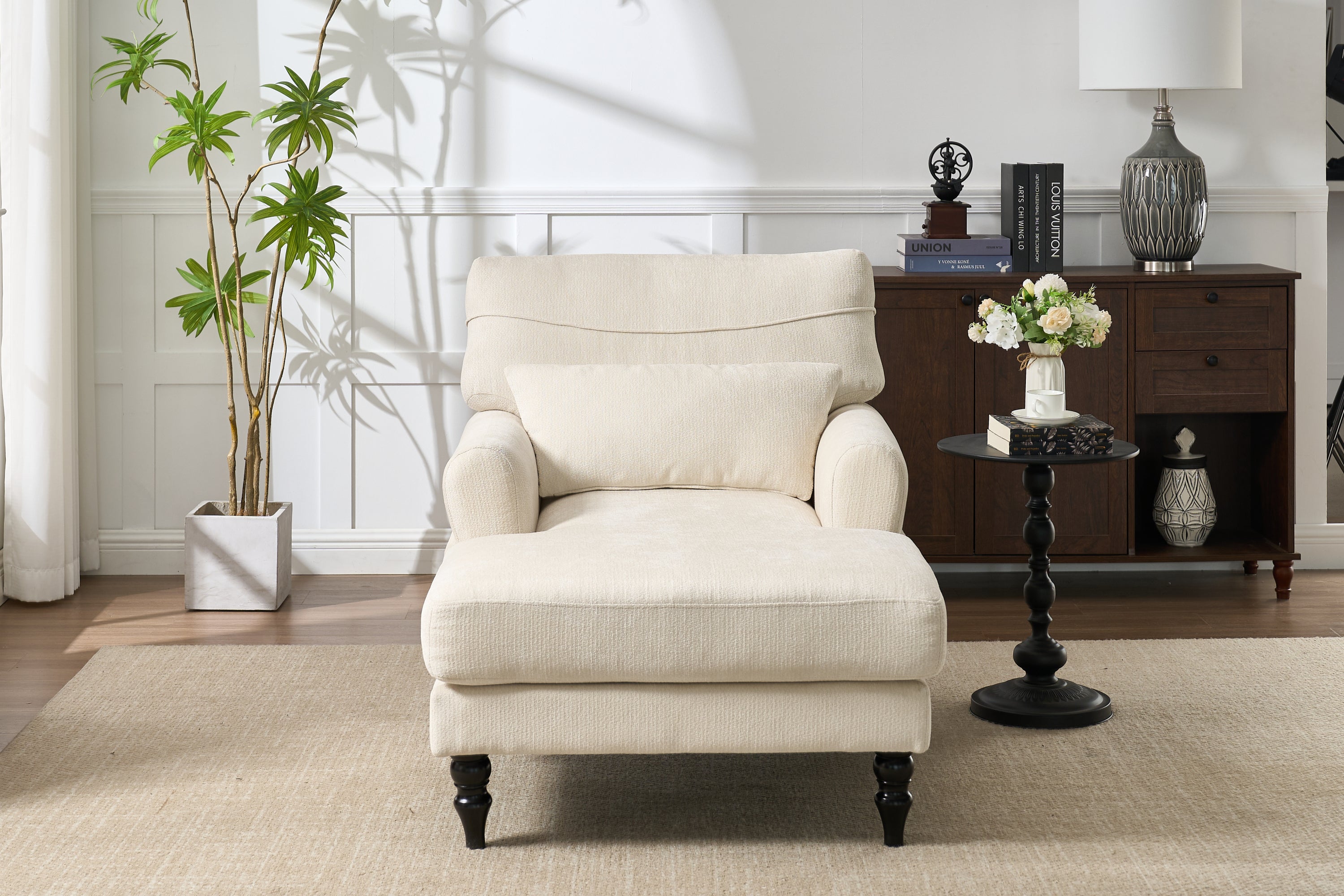 Modern Chaise Lounge , Upholstered Indoor Leisure Sofa Recliner, Chair Sleeper for Bedroom, Living Room, Study Room, Office,WHITE