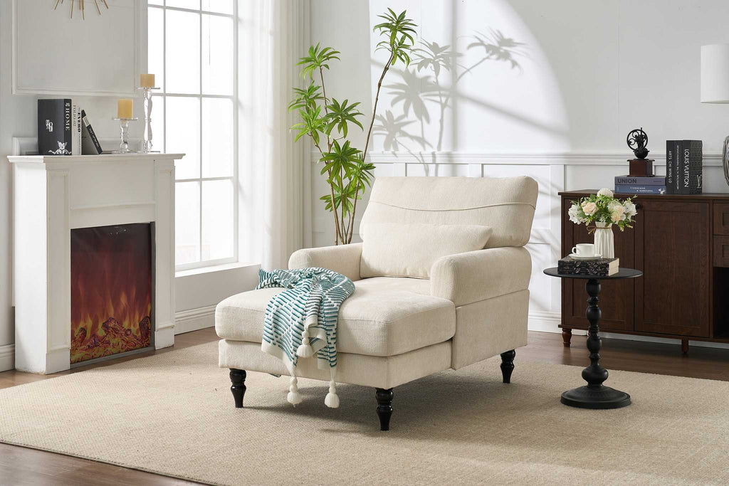 Modern Chaise Lounge , Upholstered Indoor Leisure Sofa Recliner, Chair Sleeper for Bedroom, Living Room, Study Room, Office,WHITE