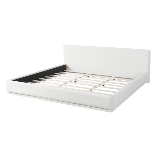 Soft and comfortable upholstered bed. Luxurious and cozy bedroom centerpiece, king size, white Bed Frame