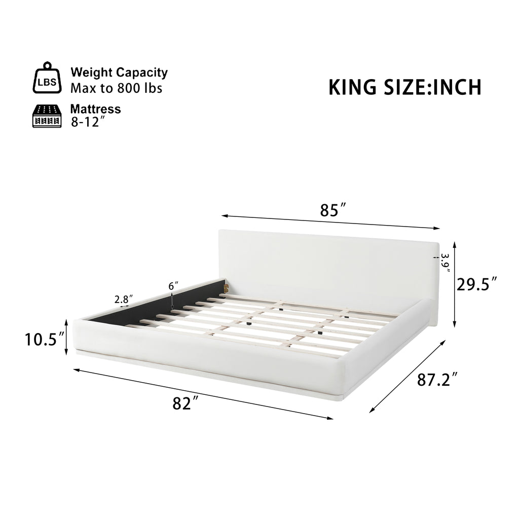 Soft and comfortable upholstered bed. Luxurious and cozy bedroom centerpiece, king size, white Bed Frame