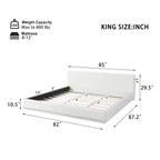 Soft and comfortable upholstered bed. Luxurious and cozy bedroom centerpiece, king size, white Bed Frame