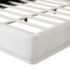 Soft and comfortable upholstered bed. Luxurious and cozy bedroom centerpiece, king size, white Bed Frame