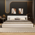 Soft and comfortable upholstered bed. Luxurious and cozy bedroom centerpiece, king size, white Bed Frame