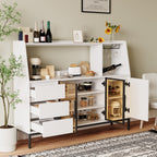 Modern sideboard with 3 drawers and glass door locker, side cabinet can store wine glasses