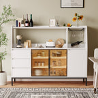 Modern sideboard with 3 drawers and glass door locker, side cabinet can store wine glasses