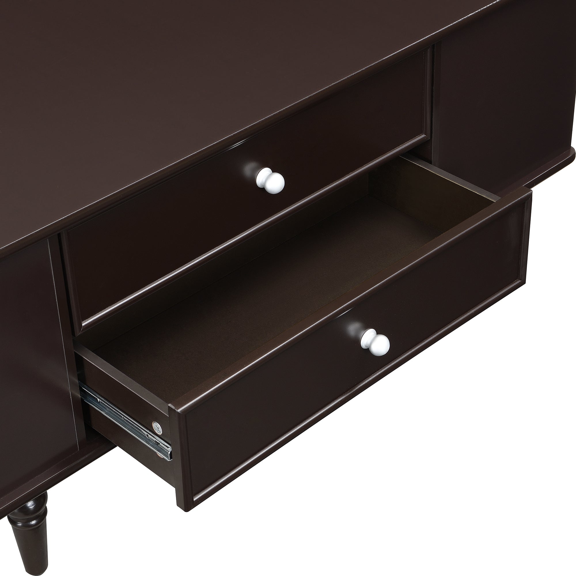 U-Can Modern Rectangle Coffee Table with Four Drawers, Two Side Hidden Storage Compartments, 47.2' Wood Coffee Table with Metal Handles and Four Solid Wood Legs for Living Room