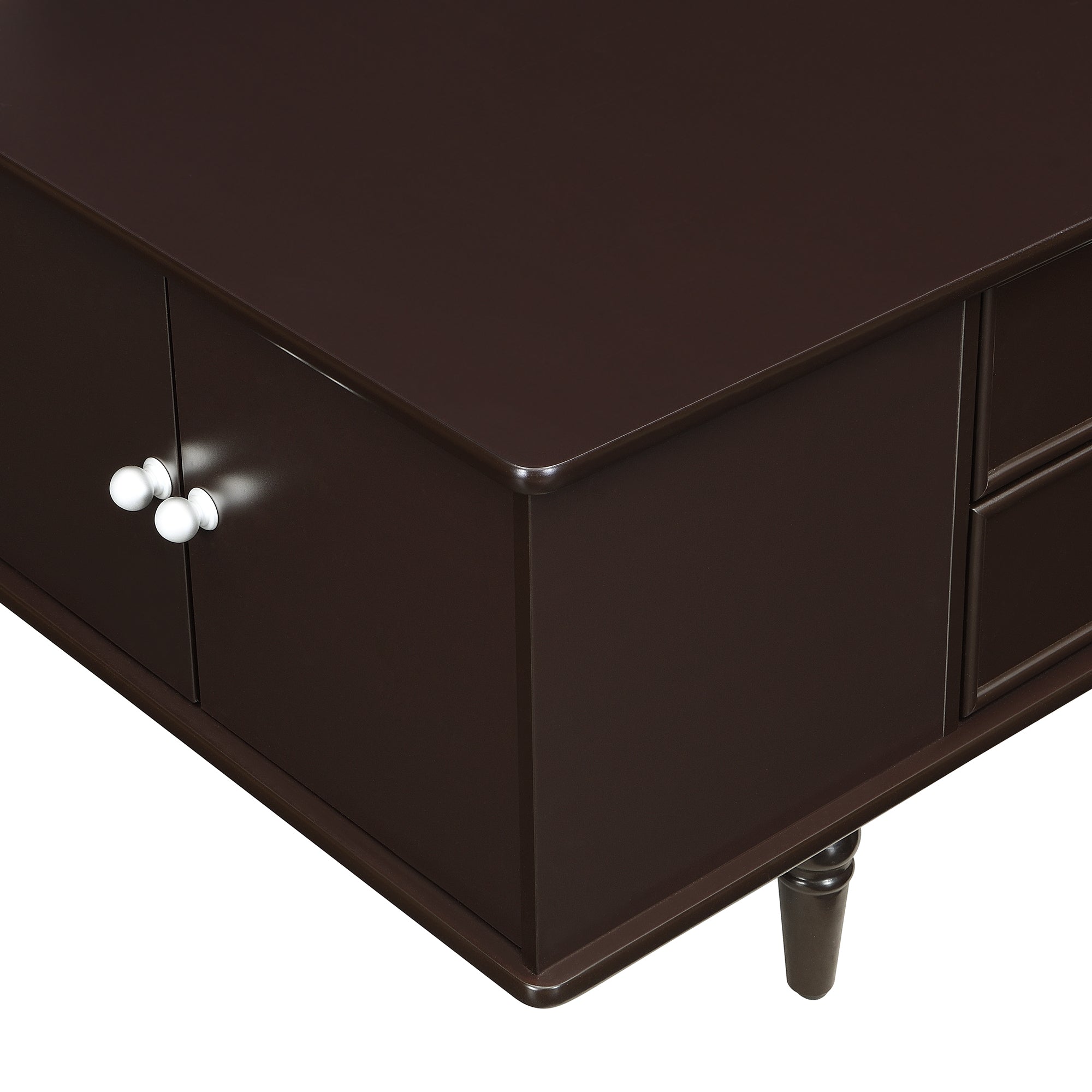 U-Can Modern Rectangle Coffee Table with Four Drawers, Two Side Hidden Storage Compartments, 47.2' Wood Coffee Table with Metal Handles and Four Solid Wood Legs for Living Room