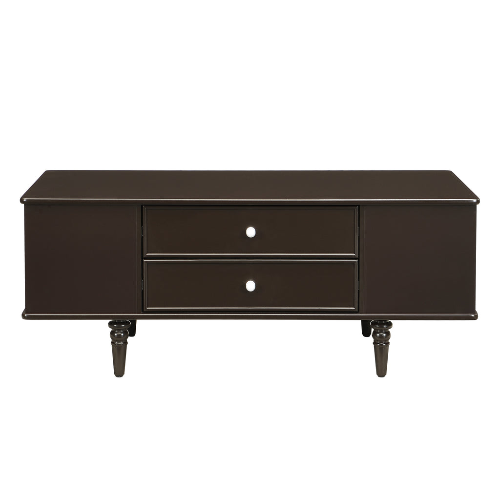 U-Can Modern Rectangle Coffee Table with Four Drawers, Two Side Hidden Storage Compartments, 47.2' Wood Coffee Table with Metal Handles and Four Solid Wood Legs for Living Room