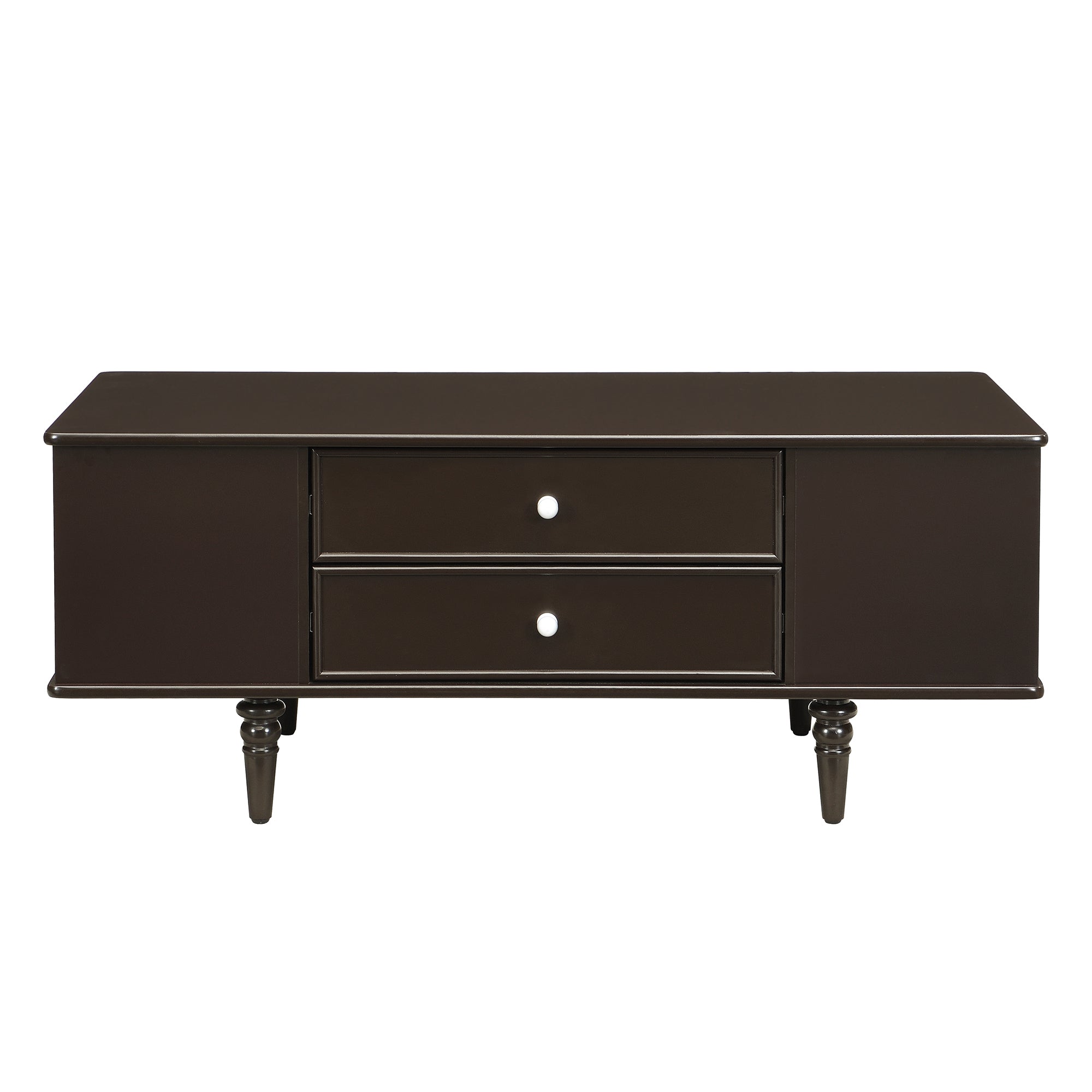U-Can Modern Rectangle Coffee Table with Four Drawers, Two Side Hidden Storage Compartments, 47.2' Wood Coffee Table with Metal Handles and Four Solid Wood Legs for Living Room