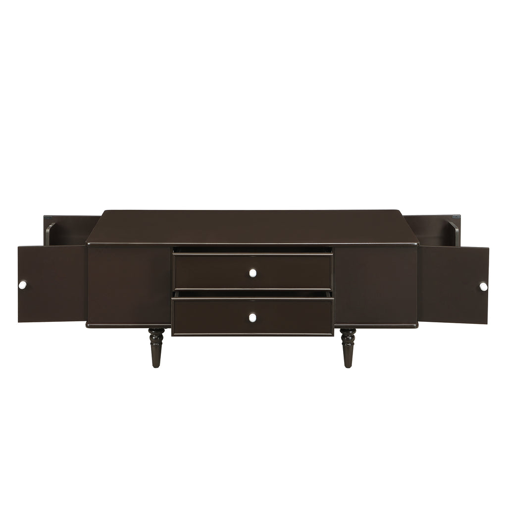 U-Can Modern Rectangle Coffee Table with Four Drawers, Two Side Hidden Storage Compartments, 47.2' Wood Coffee Table with Metal Handles and Four Solid Wood Legs for Living Room