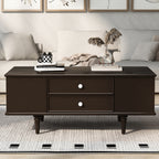 U-Can Modern Rectangle Coffee Table with Four Drawers, Two Side Hidden Storage Compartments, 47.2' Wood Coffee Table with Metal Handles and Four Solid Wood Legs for Living Room