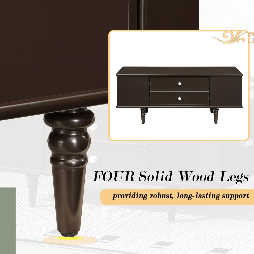 U-Can Modern Rectangle Coffee Table with Four Drawers, Two Side Hidden Storage Compartments, 47.2' Wood Coffee Table with Metal Handles and Four Solid Wood Legs for Living Room