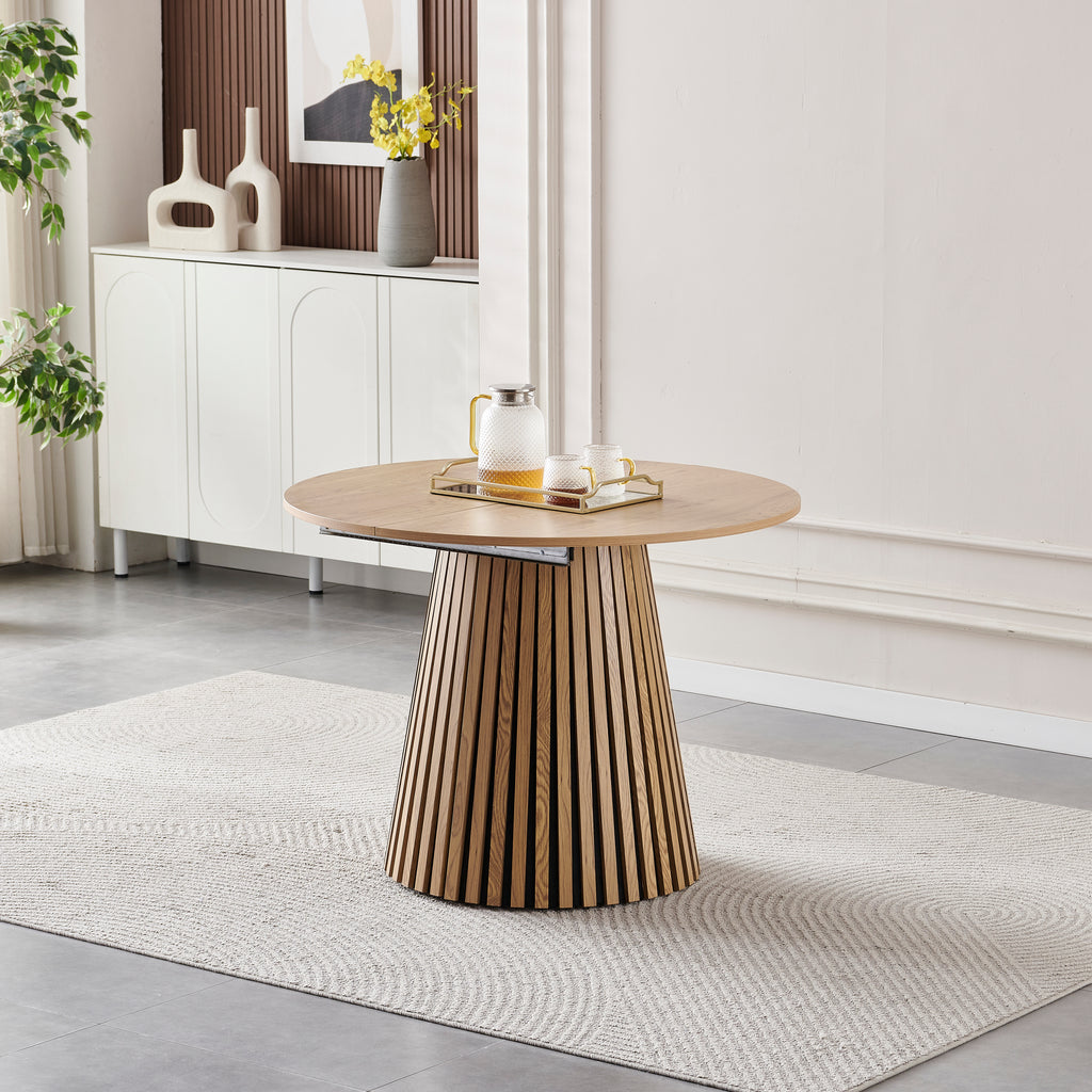 Wood Extendable Dining Table, Modern Oval Kitchen Table with Stylish Dual - Pillar Design, Perfect for Home Dining & Gathering, Multi-functional and Space-saving, Living Room and Dining Room.