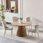 Wood Extendable Dining Table, Modern Oval Kitchen Table with Stylish Dual - Pillar Design, Perfect for Home Dining & Gathering, Multi-functional and Space-saving, Living Room and Dining Room.