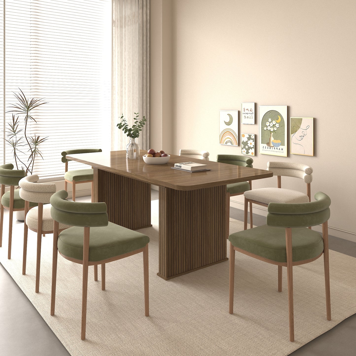 Modern Dining Table for 6-10 People, Wood Kitchen Table with Double Robust Pedestal, Wooden Dinner Table for Dining Room