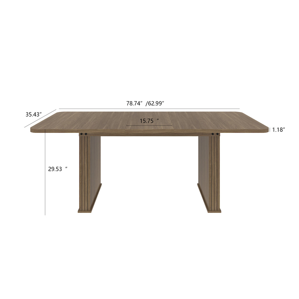 Modern Dining Table for 6-10 People, Wood Kitchen Table with Double Robust Pedestal, Wooden Dinner Table for Dining Room