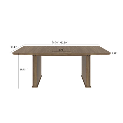 Modern Dining Table for 6-10 People, Wood Kitchen Table with Double Robust Pedestal, Wooden Dinner Table for Dining Room
