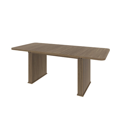 Modern Dining Table for 6-10 People, Wood Kitchen Table with Double Robust Pedestal, Wooden Dinner Table for Dining Room