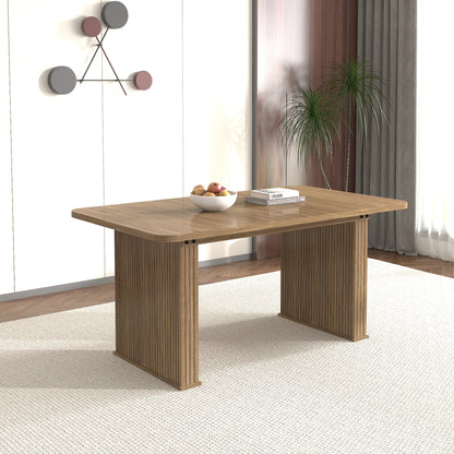 Modern Dining Table for 6-10 People, Wood Kitchen Table with Double Robust Pedestal, Wooden Dinner Table for Dining Room