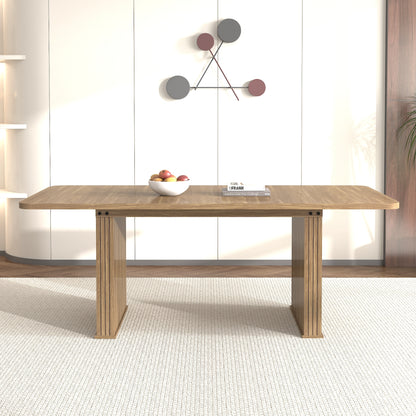 Modern Dining Table for 6-10 People, Wood Kitchen Table with Double Robust Pedestal, Wooden Dinner Table for Dining Room