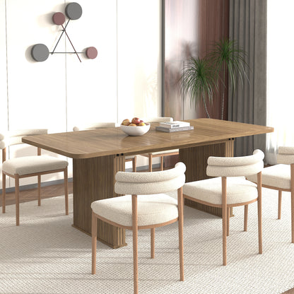 Modern Dining Table for 6-10 People, Wood Kitchen Table with Double Robust Pedestal, Wooden Dinner Table for Dining Room