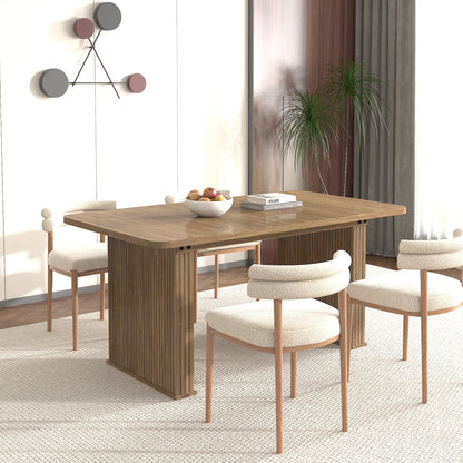 Modern Dining Table for 6-10 People, Wood Kitchen Table with Double Robust Pedestal, Wooden Dinner Table for Dining Room