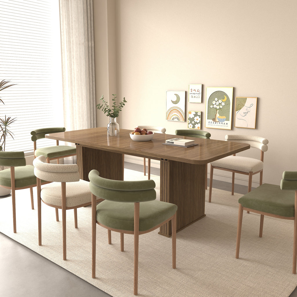 Modern Dining Table for 6-10 People, Wood Kitchen Table with Double Robust Pedestal, Wooden Dinner Table for Dining Room