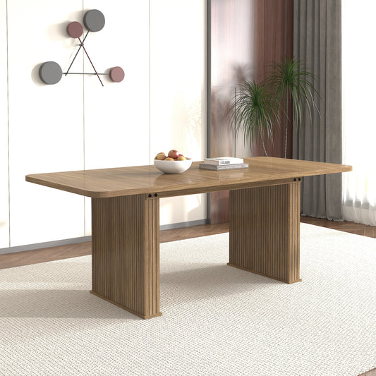 Modern Dining Table for 6-10 People, Wood Kitchen Table with Double Robust Pedestal, Wooden Dinner Table for Dining Room